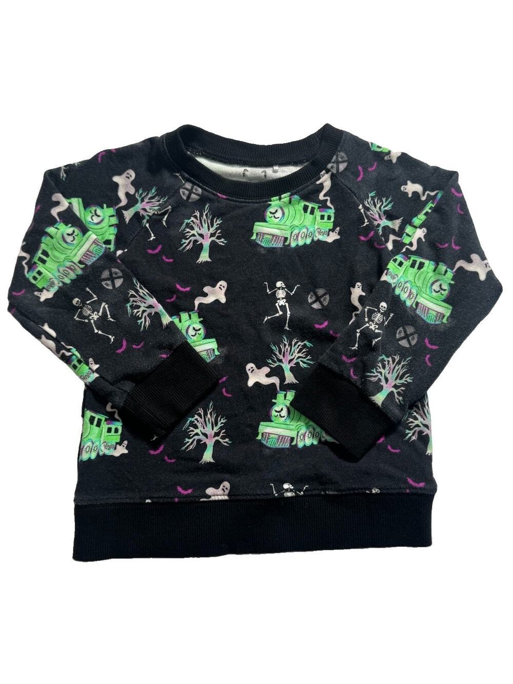 Popoki Play Halloween Sweatshirt 18-24 Months Ghost Skeleton Train Bamboo